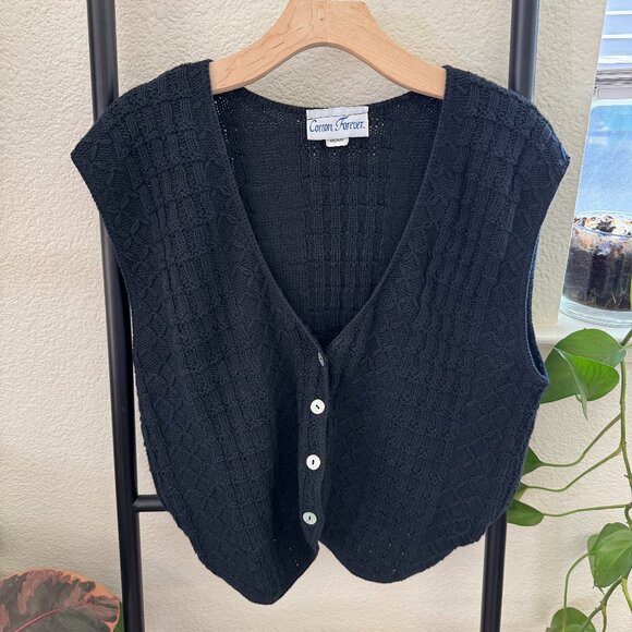 Vintage Navy Knit Sweater Vest with Shell Buttons - Picture 1 of 6
